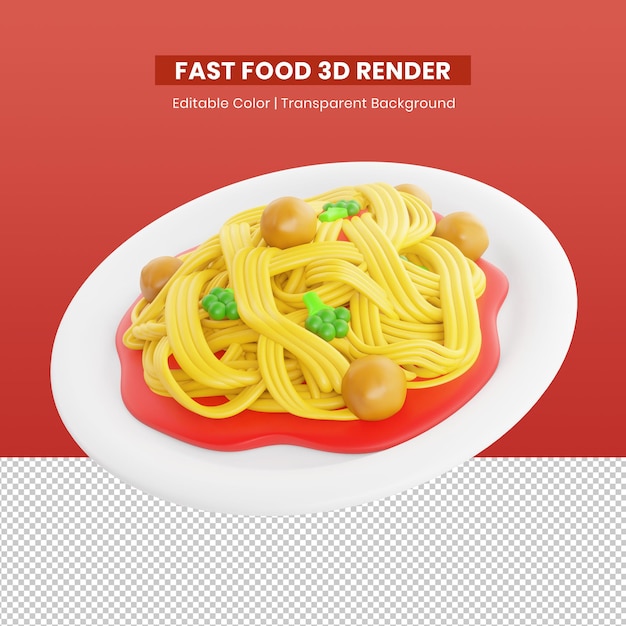Renderowanie 3D ikony dla fast foodów spaghetti
