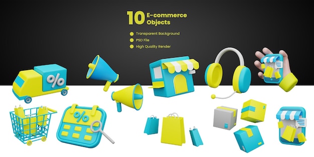 Renderowanie 3d ikony rynku i e-commerce dla mediów społecznościowych