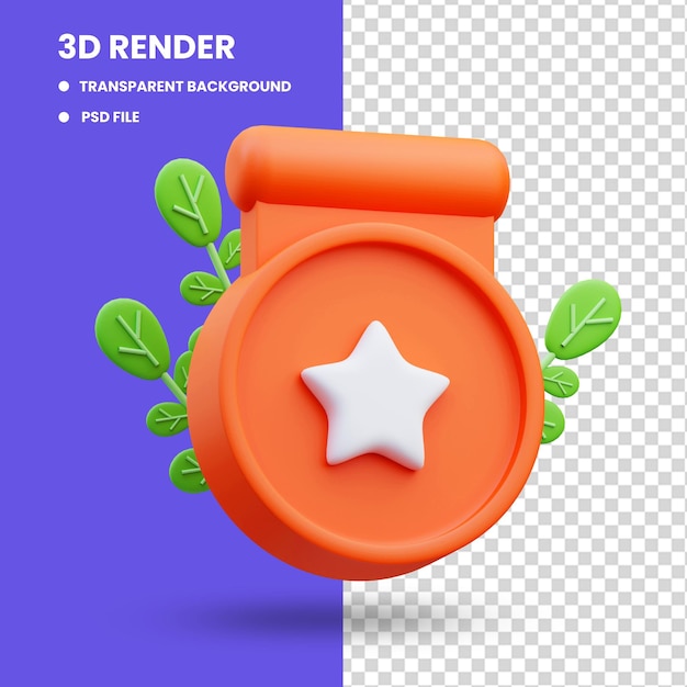 Renderowanie 3d Ilustracji Ikony Pomarańczowego Medalu, Powrót Do Szkoły