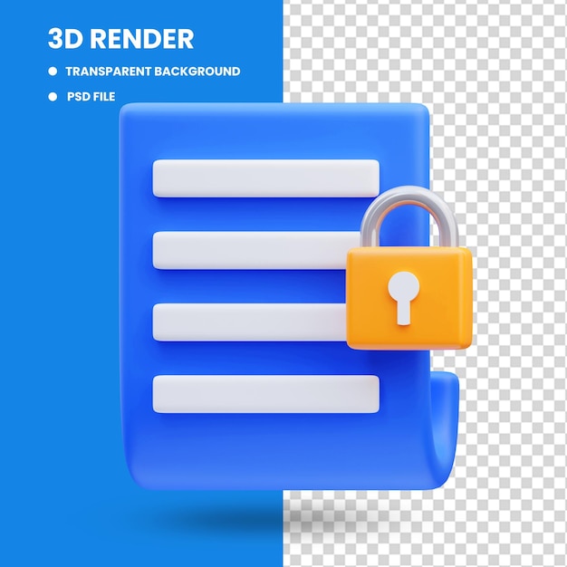 Renderowanie 3d ilustracji ikony zablokowanego dokumentu