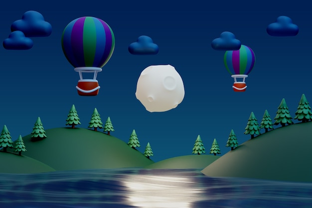 Renderowanie 3D ilustracji nocnego krajobrazu
