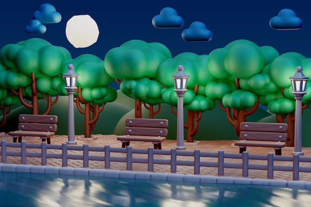 PSD renderowanie 3d ilustracji nocnego krajobrazu