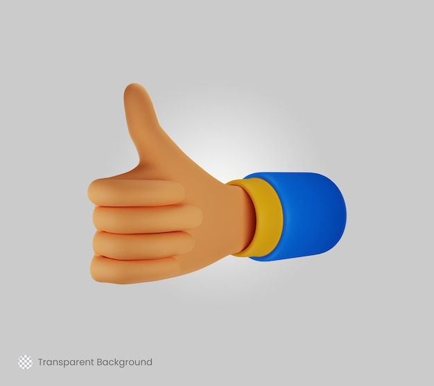 Renderowanie 3d kciuka w górę ręki za rękę jak gest, gest miłości, zgadzam się na koncepcję gestu