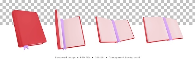 Renderowanie 3d kolekcja ikon książek otwartych na zamknięte pozycje książkowe
