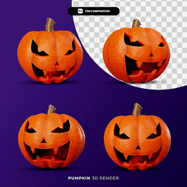 Renderowanie 3d Koncepcji Halloween Jack Dynie Z Różnym Kątem Na Białym Tle