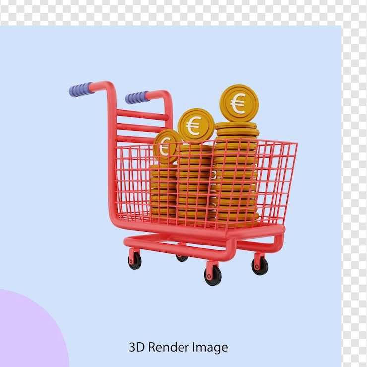 PSD renderowanie 3d koszyka na zakupy w euro