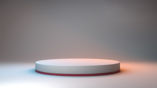 PSD renderowanie 3d minimalistycznego podium w neutralnym pomieszczeniu i kolorowe światła do prezentacji produktu