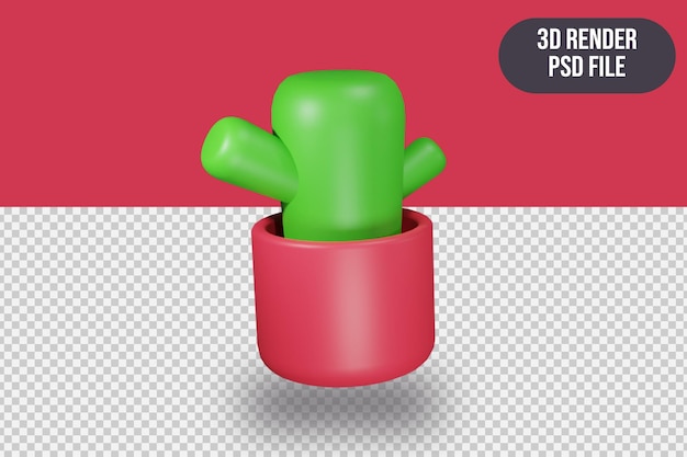 PSD renderowanie 3d minimalnego kaktusa na czerwonym garnku