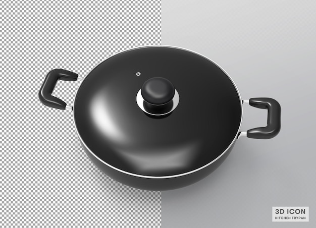 Renderowanie 3d naczynia kuchenne na głębokim tłuszczu patelnia karai ikona obraz cg