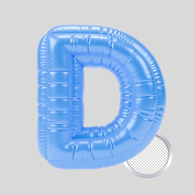 Renderowanie 3D niebieskiego balonu litery D