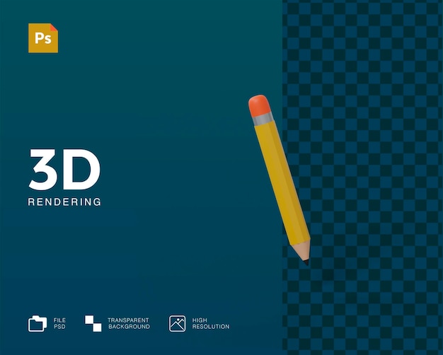 Renderowanie 3D ołówkiem na białym tle
