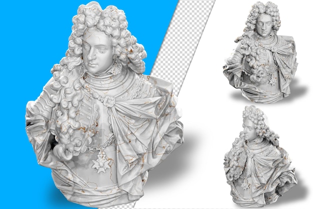 PSD renderowanie 3d posągu popiersia kapitana ze złotymi akcentami z kamiennej tekstury dla wojska i historii
