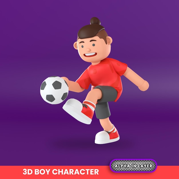 Renderowanie 3d postaci chłopca kopiącego piłkę ilustracji