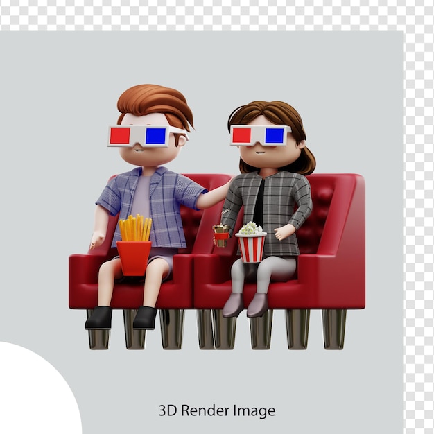 PSD renderowanie 3d postaci oglądającej film, używane w internecie, aplikacji, infografiki