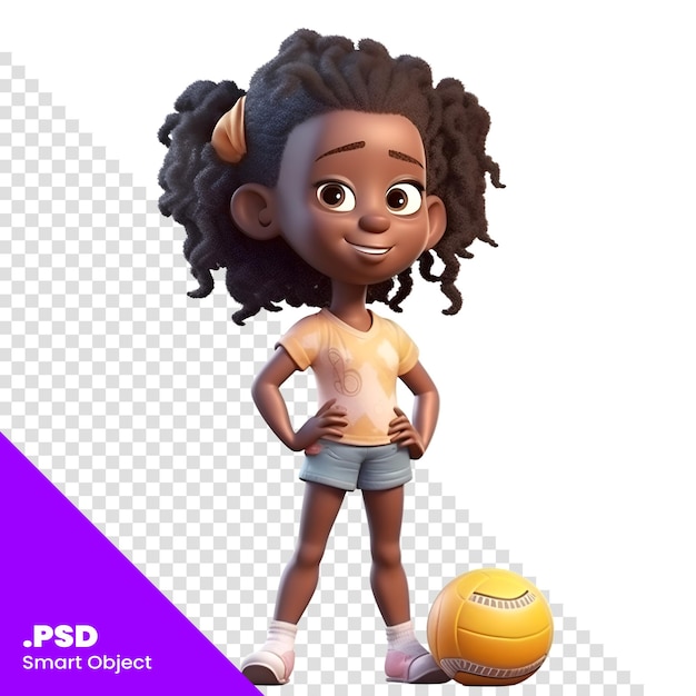 PSD renderowanie 3d przedstawiające afroamerykankę z szablonem psd piłki nożnej