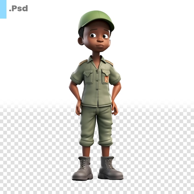 PSD renderowanie 3d przedstawiającego afroamerykańskiego żołnierza odizolowanego na białym tle szablon psd