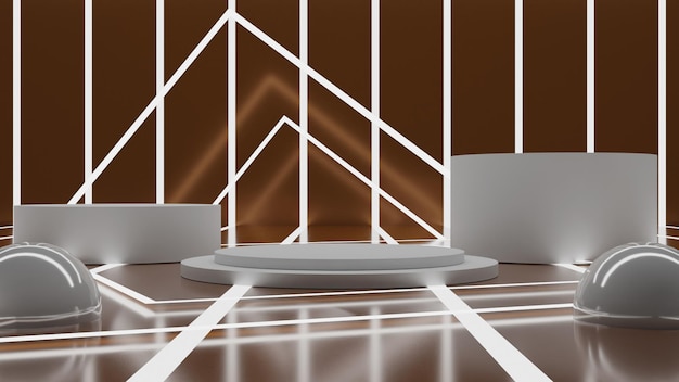 Renderowanie 3D realistyczne białe podium na złotym tle