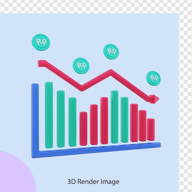 PSD renderowanie 3d rupii w postaci pieniędzy z inwestycji w dół