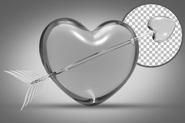 PSD renderowanie 3d serca z szarego szkła