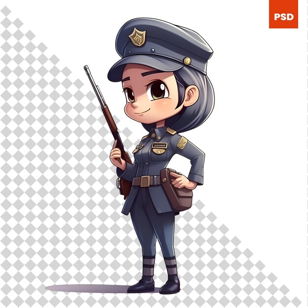 PSD renderowanie 3d ślicznej dziewczynki z policją z pistoletem