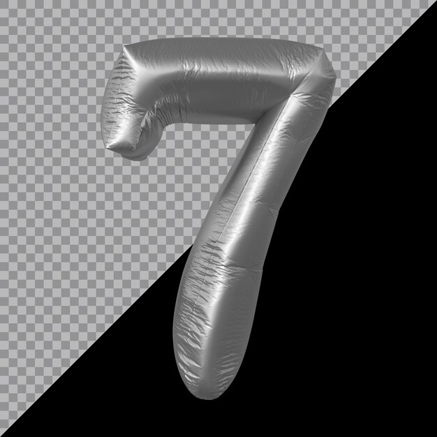 Renderowanie 3d srebrnego balonu numer 7