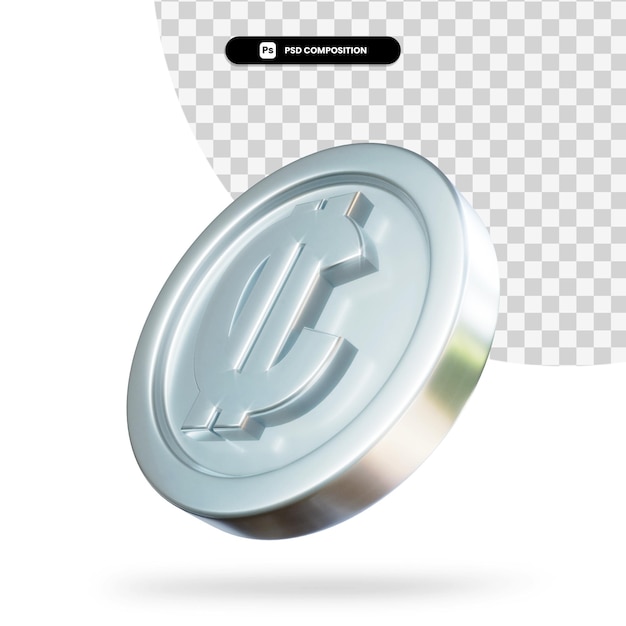 Renderowanie 3d srebrnej monety dwukropkowej na białym tle
