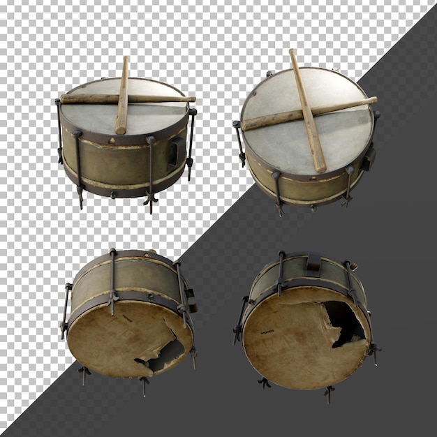Renderowanie 3d Starego Brązowego Bębna Złamanego I Brudnego Z Widoku Perspektywicznego
