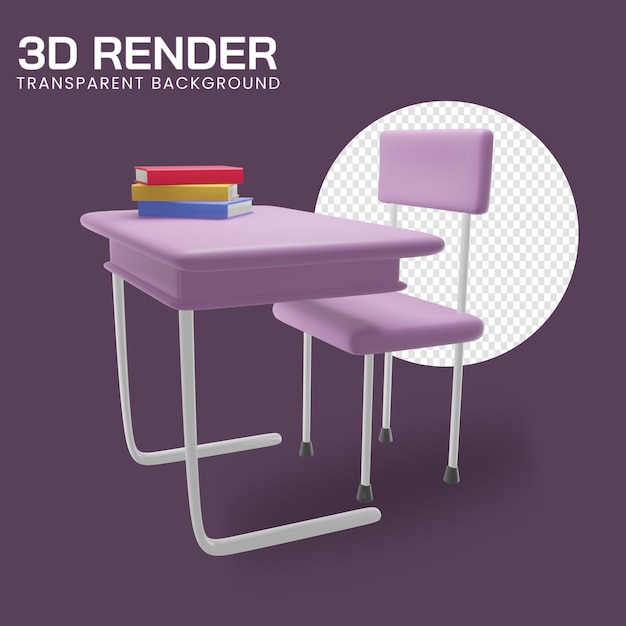 Renderowanie 3d szkolnego biurka i krzesła