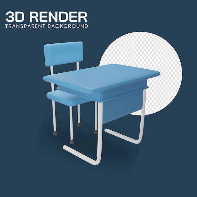 Renderowanie 3d szkolnego biurka i krzesła