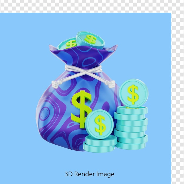 PSD renderowanie 3d torby na monety dolarowe
