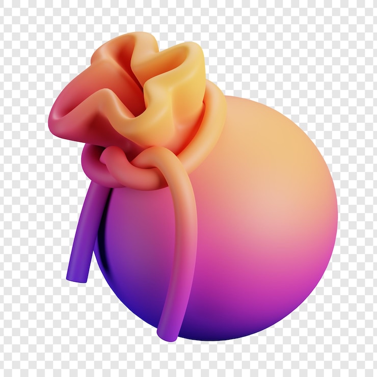 PSD renderowanie 3d torebki z pieniędzmi w gradientnych kolorach