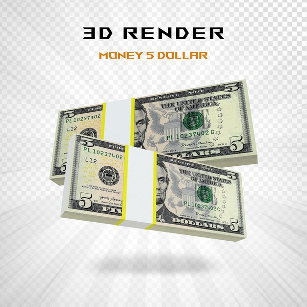 Renderowanie 3d Waluty 5 Dolarów Usa