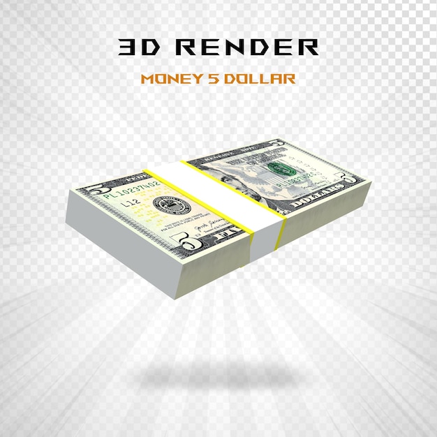 PSD renderowanie 3d waluty 5 dolarów usa