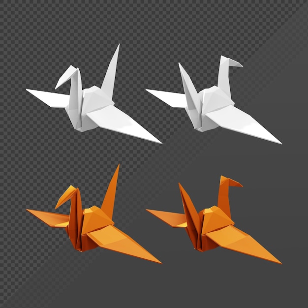 PSD renderowanie 3d widoku perspektywicznego z przodu iz tyłu origami ptaka