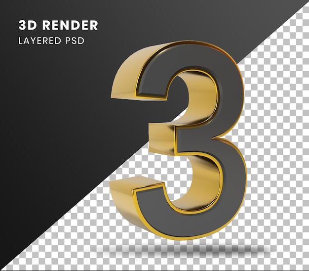 Renderowanie 3d Złoty Numer 3 Na Białym Tle