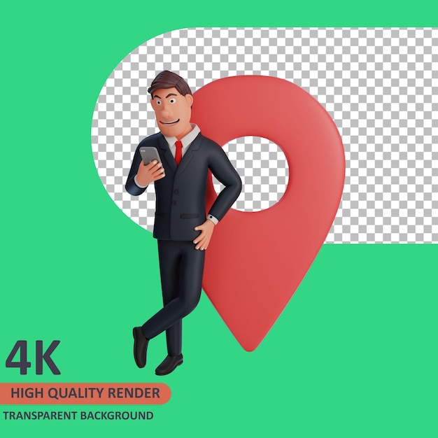Renderowanie modelu 3D Biznesmen postać z kreskówki trzymająca telefon komórkowy