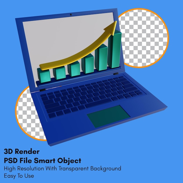 PSD renderuj 3d wykres wykładniczy na ikonie laptopa z przezroczystym tłem