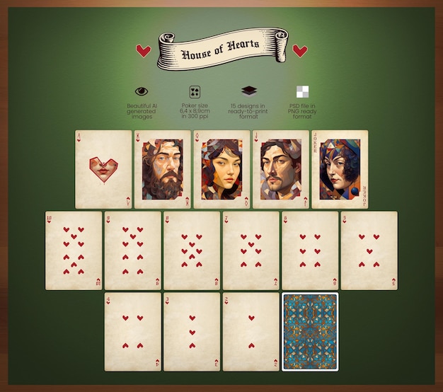 PSD renesansowy projekt kart do gry house of hearts