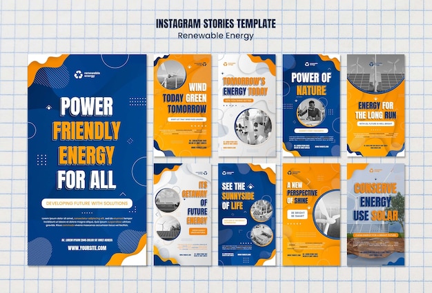 PSD renewable energy instagram stories collection with abstract design