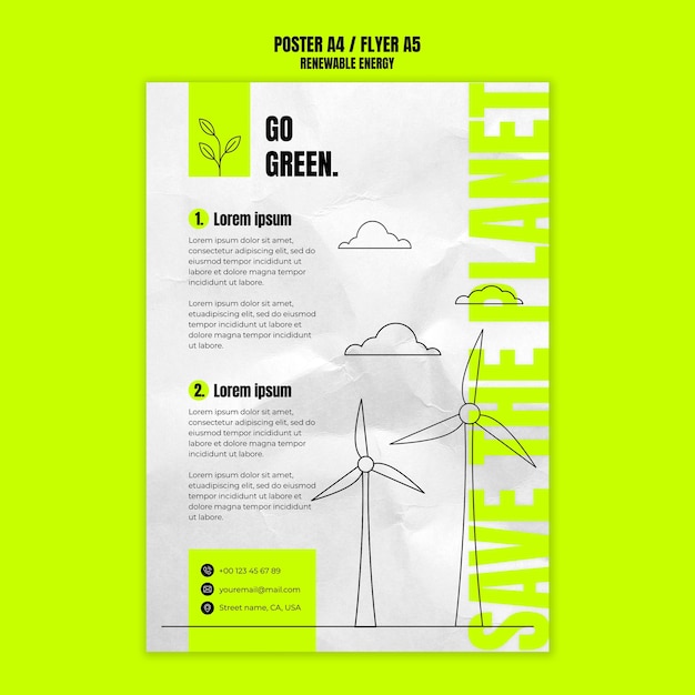 PSD modello di poster verticale di energia rinnovabile