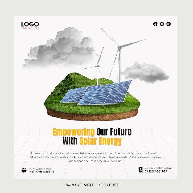 PSD renewable and sustainable solar energy square social media banner template