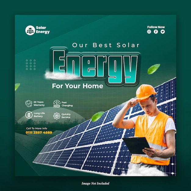 PSD renewable and sustainable solar energy square social media banner template