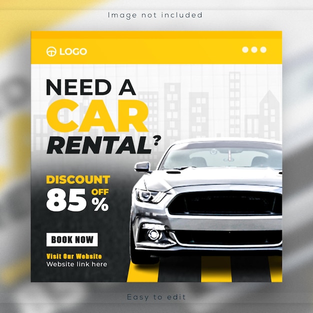 Rent car banner design social media post and instagram template or square web promotional poster.