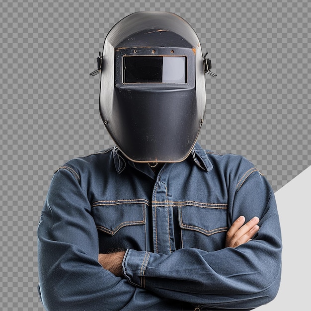 PSD reparateur met professioneel lasmasker over het hoofd dat het gezicht bedekt voor bescherming png geïsoleerd op