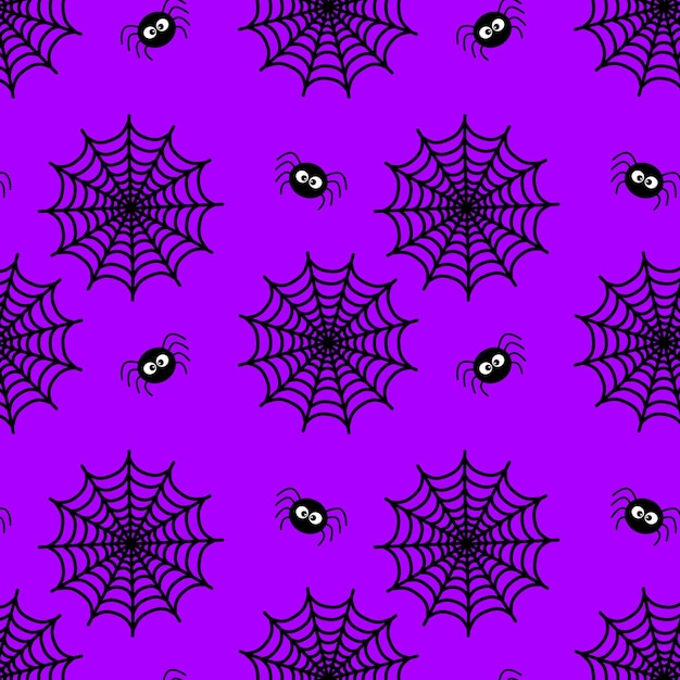 PSD repeating pattern of cobwebs and spiders on a purple background