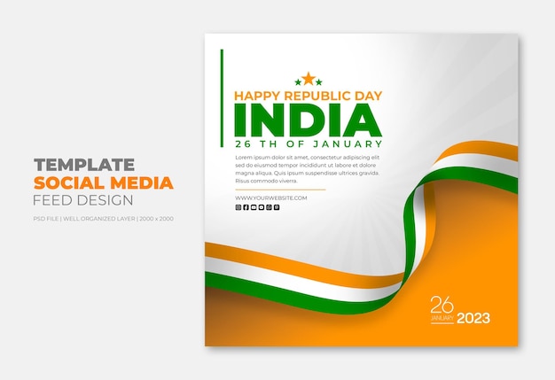 PSD republic day of india social media instagram post template design 3d render