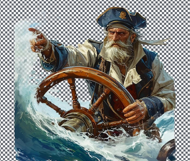 PSD respected sir caden stormrider sea captain isolated on transparent background