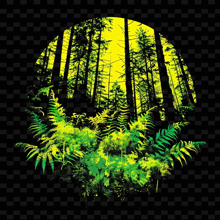 PSD resplendent neon mossy forest inside a silhouette fern lands png y2k fairy tale inspired designs