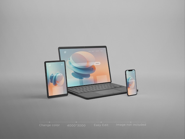 Responsive devices website mockup 3d rendering