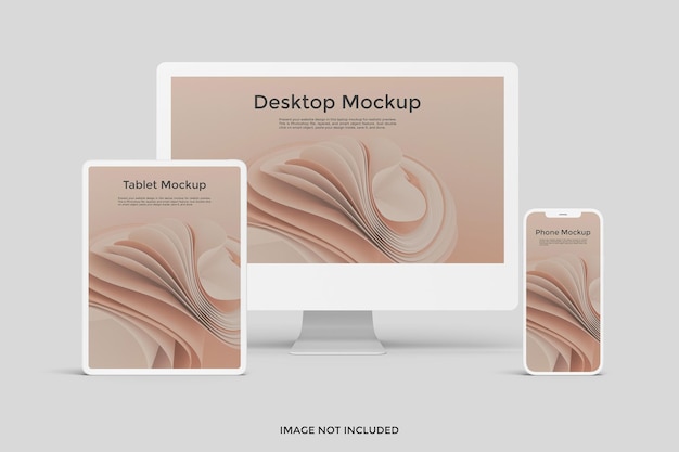 PSD mockup dello schermo dei dispositivi di argilla con vista frontale isolata reattiva